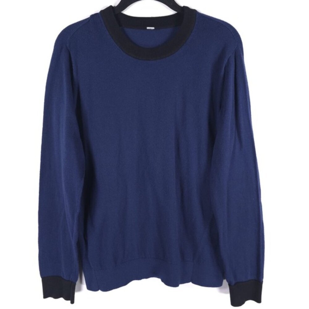 Lululemon SILK‎ Blend Sweater Crew Neck Pullover Knit Ringer Blue Black Size 10